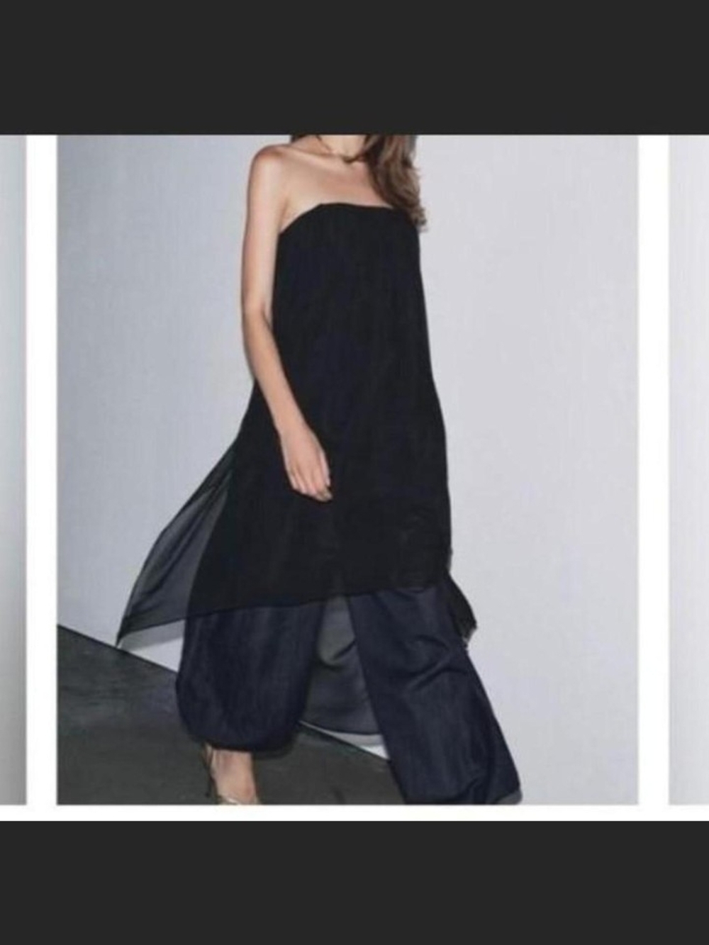 Zara Black Strapless Sheer Overlay Crop Top - Picture 3 of 7